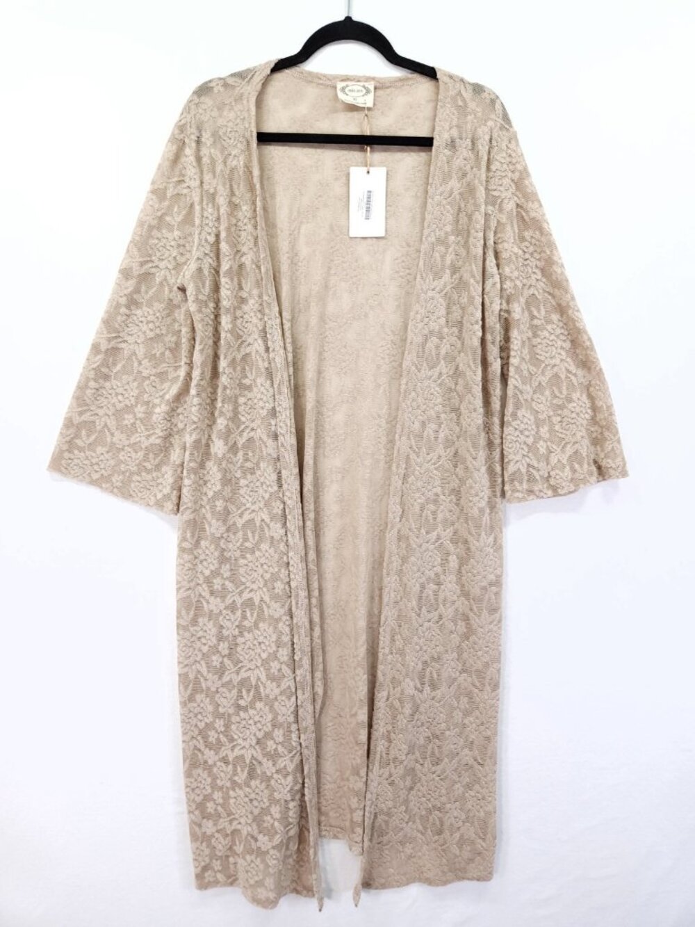 Joy Folie Mia Joy Women Xiomara Duster in Sand Lace Floral Size XL Longline